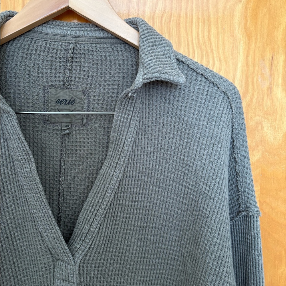 Aerie olive green waffle knit pullover - Picture 2 of 4
